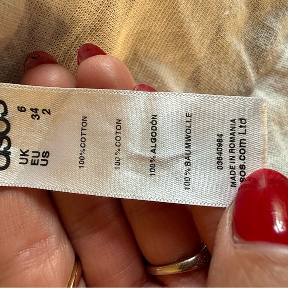 ASOS Midi Shirt Dress Size 2 Gray Ivory Stripe Cotton | V-Neck Pencil Workwear - Picture 10 of 11